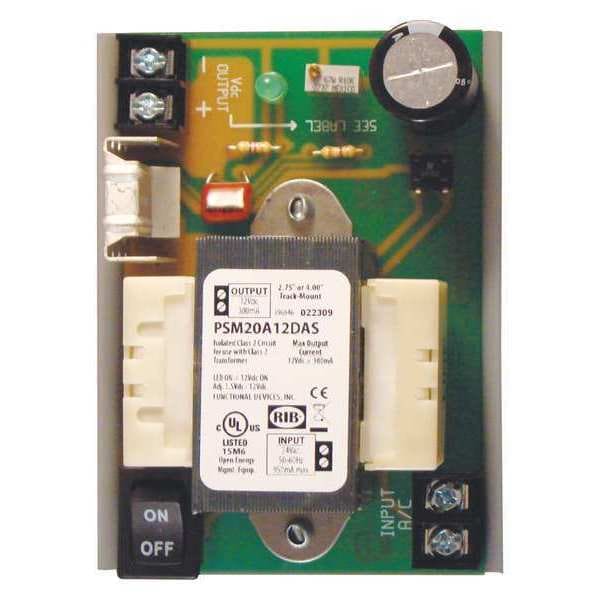 Functional Devices-Rib DC Power Supply, 24V AC, 1.5 to 14V DC, 300 mA, Track - PSM20A12DAS