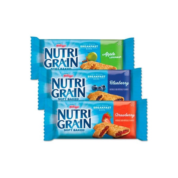 Barritas de cereales Kelloggs Nutri-Grain sabor Manzana Canela, Arándano, Fresa, 1.3 oz., 48 c/u - 3800005872