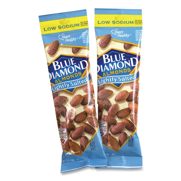 Almendras Blue Diamond con bajo contenido de sodio y ligeramente saladas, tubo de 1.5 oz, paquete de 12 - 11026