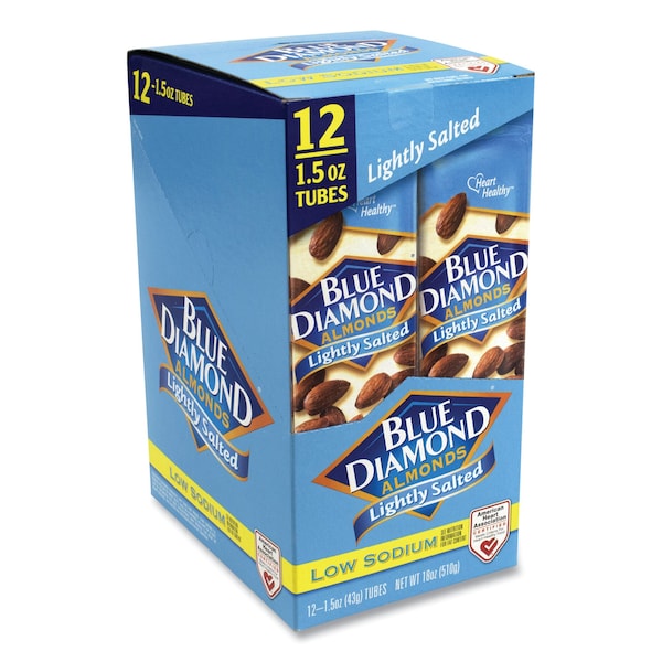 Almendras Blue Diamond con bajo contenido de sodio y ligeramente saladas, tubo de 1.5 oz, paquete de 12 - 11026