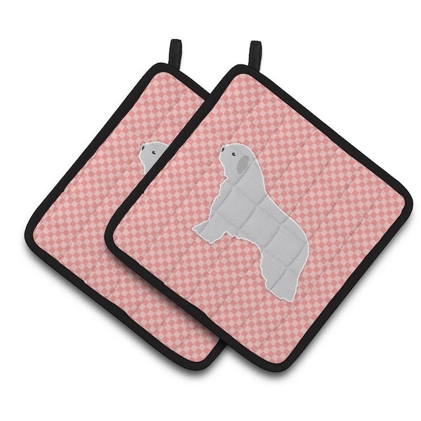Carolines Treasures Spanish Water Dog Checkerboard Pink Pair of Pot Holders - BB3615PTHD