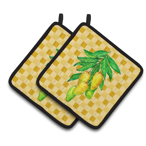 Carolines Treasures Mangos on Branch on Basketweave Pair of Pot Holders - BB7232PTHD