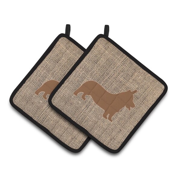 Carolines Treasures Corgi Faux Burlap & Brown Pair of Pot Holders - BB1069-BL-BN-PTHD