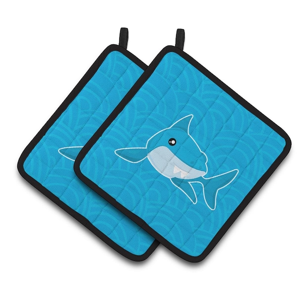Carolines Treasures Shark With Waves Pair of Pot Holders - BB6943PTHD