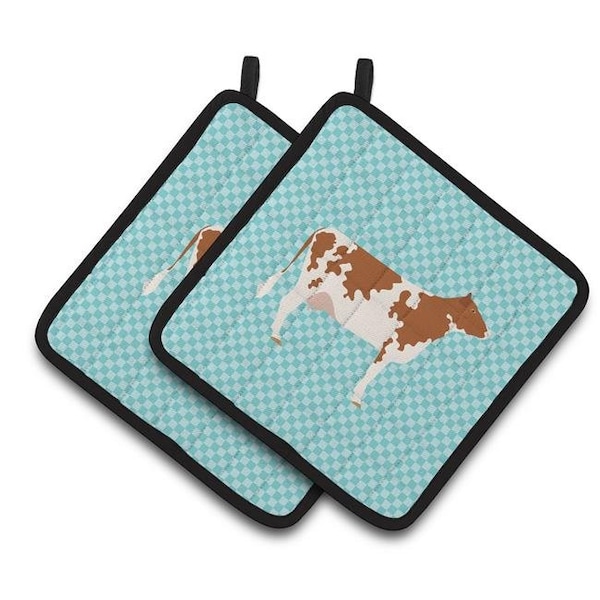 Carolines Treasures Carolines Treasures BB8001PTHD Ayrshire Cow Blue Check Pair of Pot Holders - BB8001PTHD
