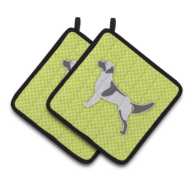 Carolines Treasures English Setter Checkerboard Green Pair of Pot Holders - BB3781PTHD