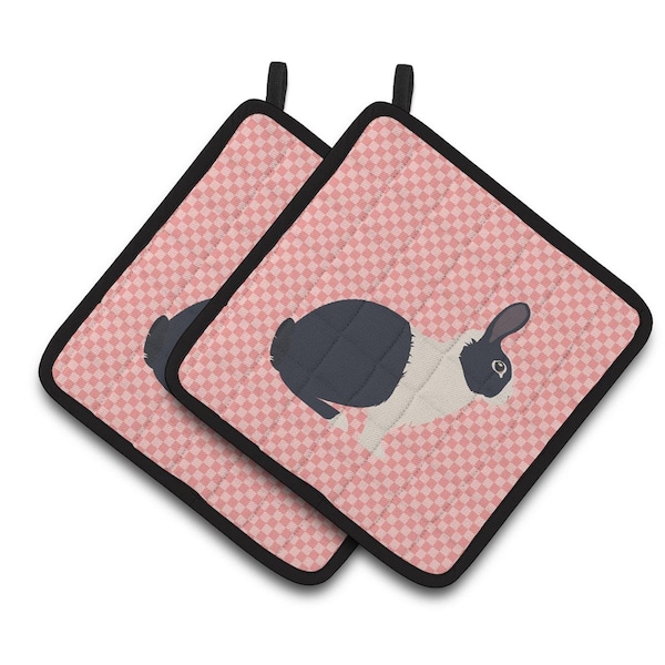 Carolines Treasures Dutch Rabbit Pink Check Pair of Pot Holders - BB7958PTHD
