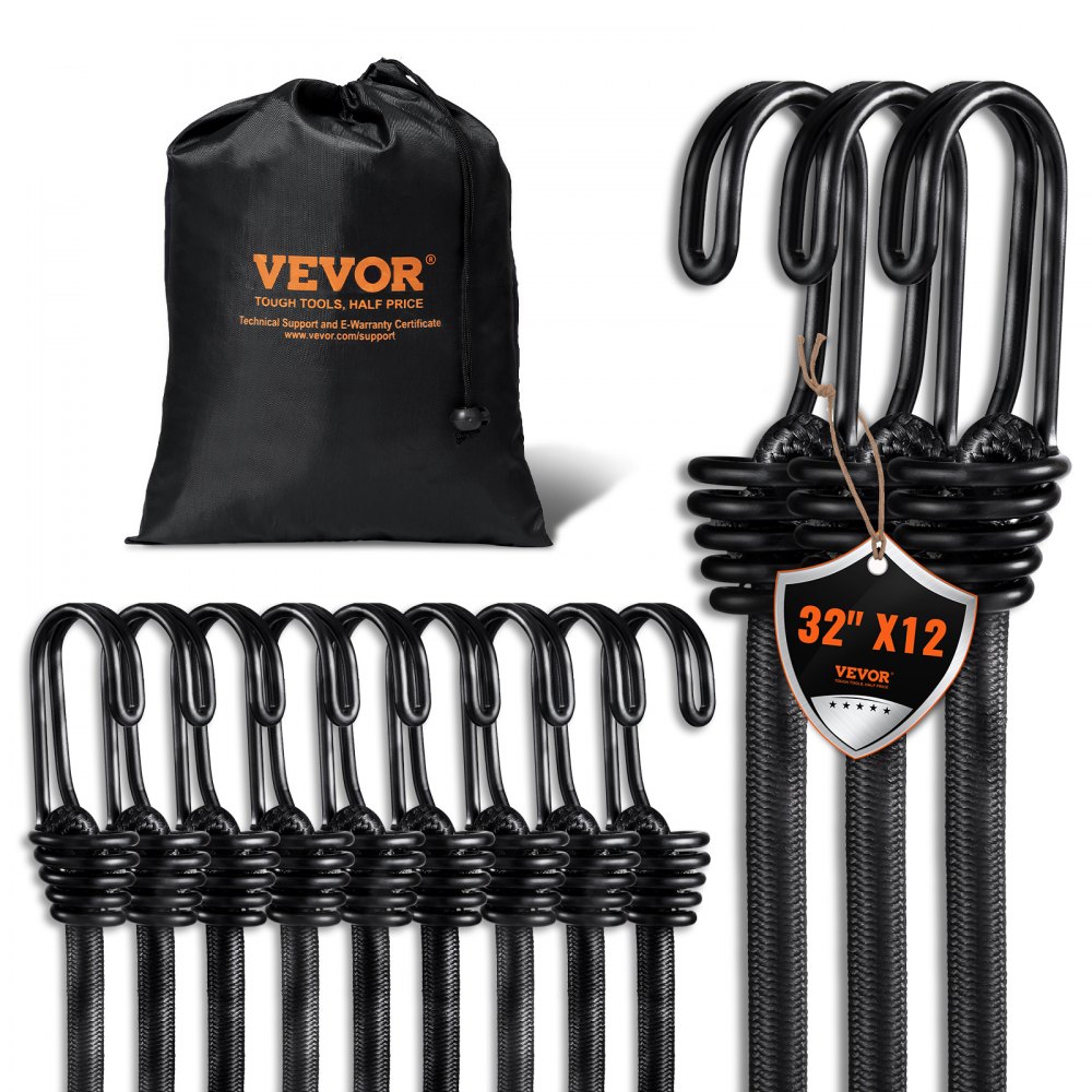 VEVOR 12 Pcs Bungee Cords with Hooks 32 In Heavy Duty Bungee Straps 8 mm Black - DLKZDYXDGDGGKC54EV0