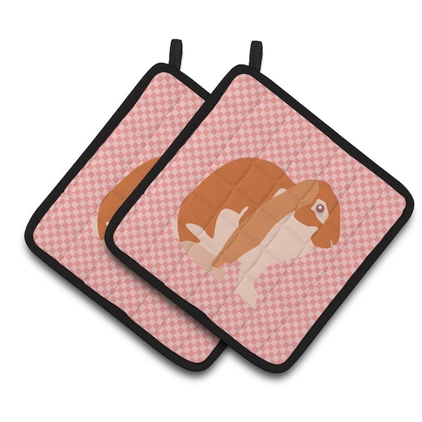 Carolines Treasures English Lop Rabbit Pink Check Pair of Pot Holders - BB7962PTHD