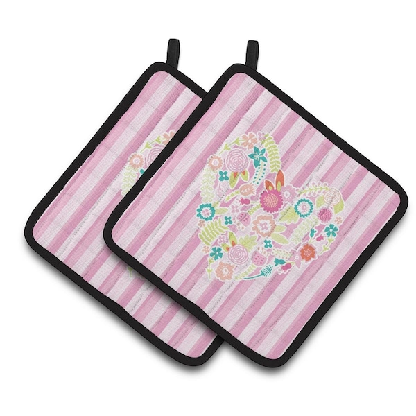 Carolines Treasures Flowered Heart Pair of Pot Holders - BB6937PTHD