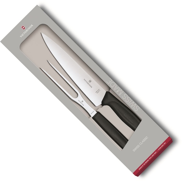 Swiss Army Brands Victorinox Kitchen Sets, Swiss Classic, 2-Piece Carving Set 8In Carving, 6In Carving Fork, Red - VIC-6.7131.2G