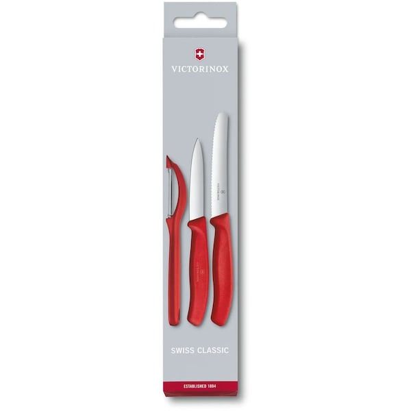 Swiss Army Brands 2024 Victorinox Kitchen Sets, 3-Piece Paring Set 30.25In Straight, 40.5In Utility, Peeler Red - VIC-6.7111.31