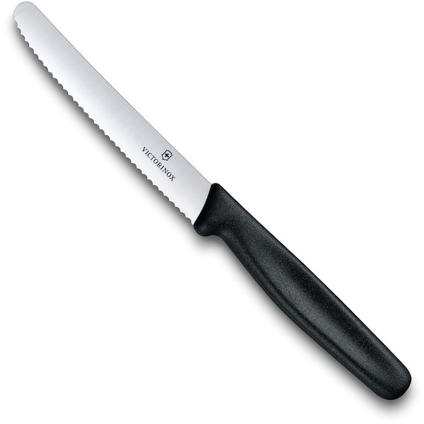 Swiss Army Brands 2023 Victorinox Kitchen Black Steak - Serrated, 40.5In Round Blade Clam Pack - VIC-5.0833.S-X2
