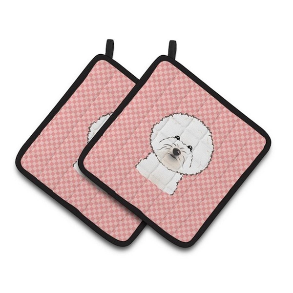 Carolines Treasures Checkerboard Pink Bichon Frise Pair of Pot Holders, 7.5 x 3 x 7.5 in. - BB1217PTHD