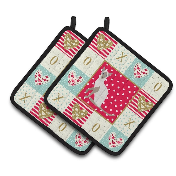 Carolines Treasures 7.5 x 7.5 in. Siamese Modern Cat Love Pair of Pot Holders - CK5786PTHD