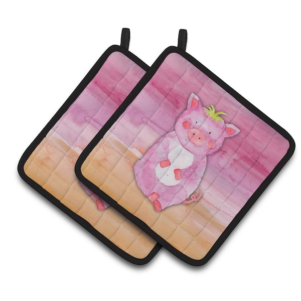 Carolines Treasures Pig Watercolor Pair of Pot Holders - BB7416PTHD