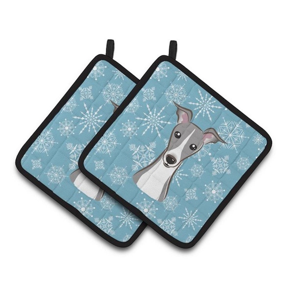 Carolines Treasures Snowflake Italian Greyhound Pair of Pot Holders, 7.5 x 3 x 7.5 in. - BB1670PTHD
