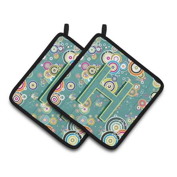 Carolines Treasures Letter H Circle Circle Teal Initial Alphabet Pair of Pot Holders, 7.5 x 3 x 7.5 in. - CJ2015-HPTHD