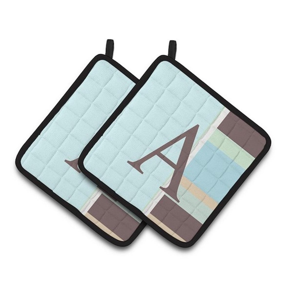 Carolines Treasures Letter A Monogram - Blue Stripes Pair of Pot Holders, 7.5 x 3 x 7.5 in. - CJ1003-APTHD