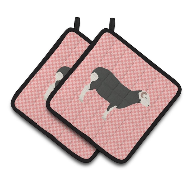 Carolines Treasures Herwick Sheep Pink Check Pair of Pot Holders - BB7970PTHD