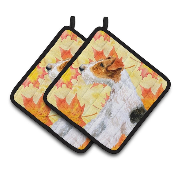 Carolines Treasures Fox Terrier Fall Pair of Pot Holders - BB9911PTHD