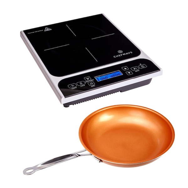 Chefwave LCD 1800W Portable Induction Cooktop w Safety Lock, Bonus 10in Fry Pan - CW-IC01