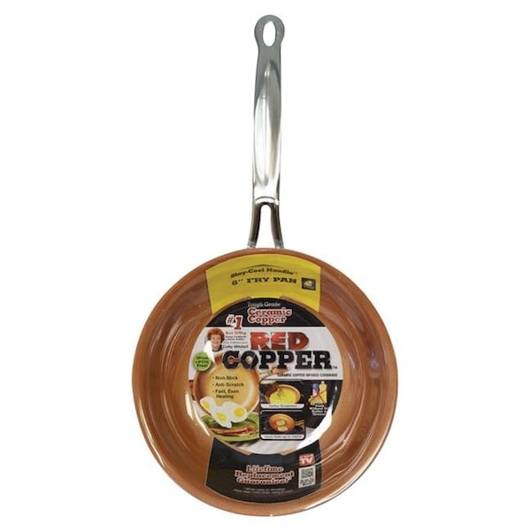 Red Copper Red Copper 6488829 8 in. As Seen On TV Ceramic Copper Fry Pan  Red - 6488829