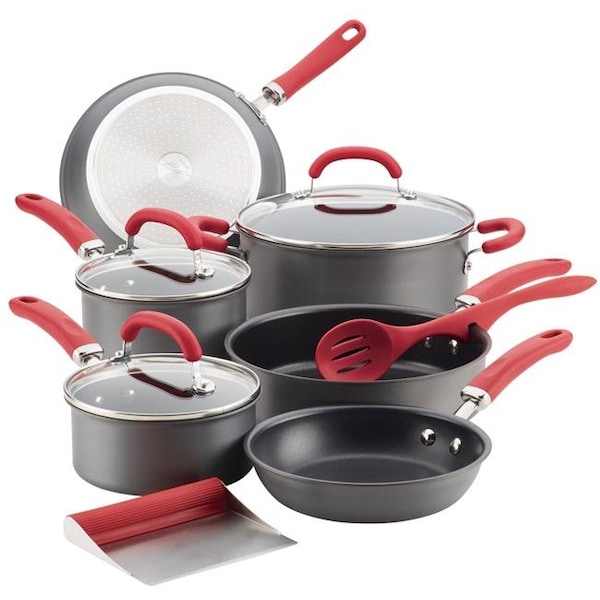 Rachael Ray Rachael Ray 81157 Create Delicious Hard-Anodized Aluminum Nonstick Cookware Set - Red Handles; 11 Piece - 81157