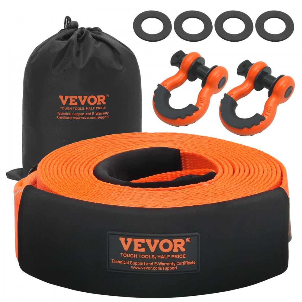 VEVOR Heavy Duty Tow Strap Recovery Kit 3" x 30 ft (MBS-36,000 lbs) Tree Saver Winch Strap, Triple Reinforced Loop & Protective Sleeves & Storage Bag , 3/4" D-Ring Shackles, for Truck Jeep SUV ATV - DZDL3IN30FTJG2LACV0