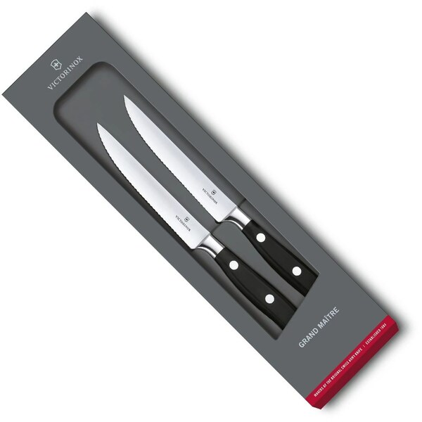 Swiss Army Brands 2024 Kitchen Grande Maitre, Steak Knife Set 2 Pcs Serrated - 12 Cm , Pom Handles, Forged Steel - VIC-7.7242.2W