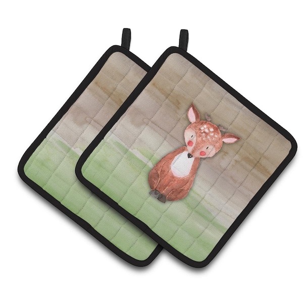 Carolines Treasures Baby Deer Watercolor Pair of Pot Holders - BB7442PTHD