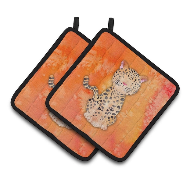 Carolines Treasures Leopard Watercolor Pair of Pot Holders - BB7396PTHD