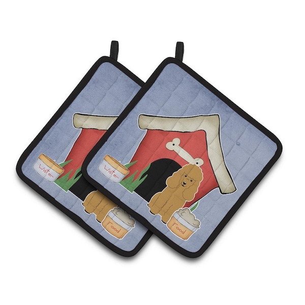 Carolines Treasures Dog House Collection Poodle Tan Pair of Pot Holders - BB2823PTHD