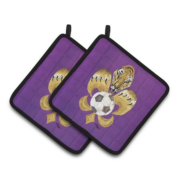Carolines Treasures Tiger Fleur De Lis Soccer Pair of Pot Holders, 7.5 x 3 x 7.5 in. - 8477PTHD