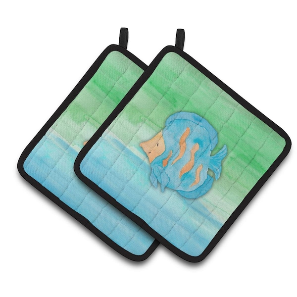 Carolines Treasures Blue Fish Watercolor Pair of Pot Holders - BB7419PTHD