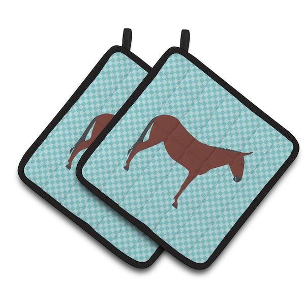 Carolines Treasures Hinny Horse Donkey Blue Check Pair of Pot Holders - BB8024PTHD