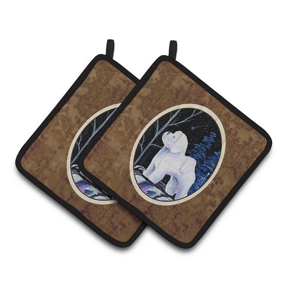 Carolines Treasures Starry Night Bichon Frise Pair of Pot Holders, 7.5 x 3 x 7.5 in. - SS8397PTHD