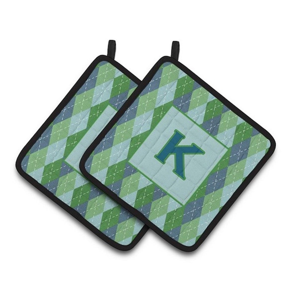 Carolines Treasures Monogram - Initial K Blue Argoyle Pair of Pot Holders, 7.5 x 3 x 7.5 in. - CJ1020-KPTHD