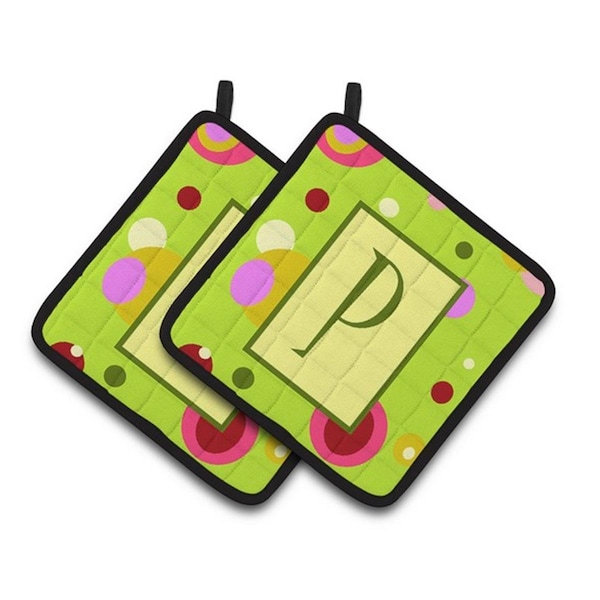 Carolines Treasures Letter P Monogram - Lime Green Pair of Pot Holders, 7.5 x 3 x 7.5 in. - CJ1010-PPTHD