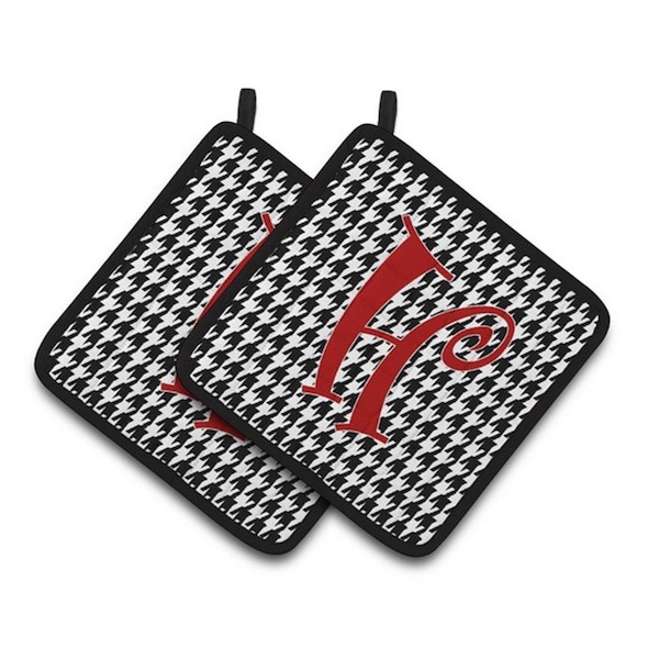 Carolines Treasures Monogram Initial H Houndstooth Black Pair of Pot Holders, 7.5 x 3 x 7.5 in. - CJ1035-HPTHD