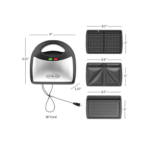 Hastings Home 3-in-1 Panini Press, Grill, Waffle Maker for Quick Meals, Burgers, Gourmet Sandwich, Nonstick Plates - 514153UAS