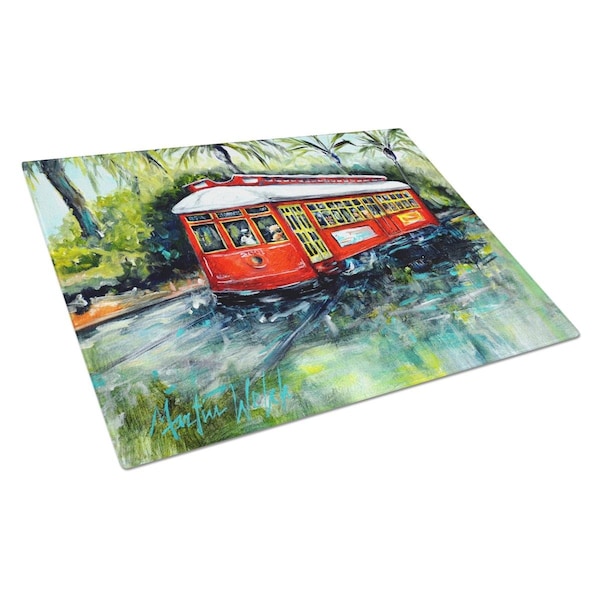 Carolines Treasures Little Red Street Car Glass Cutting Board Large - MW1278LCB