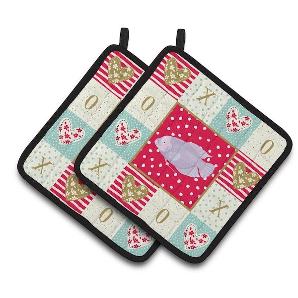 Carolines Treasures 7.5 x 7.5 in. Giant Gourami Love Pair of Pot Holders - CK5487PTHD