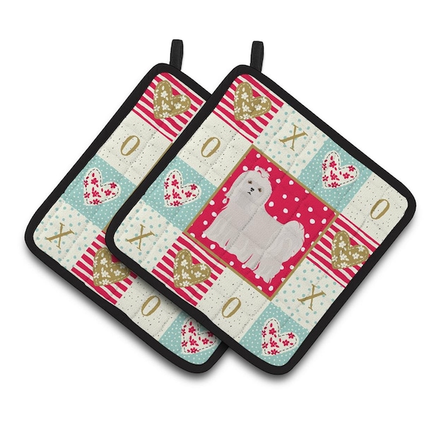 Carolines Treasures 7.5 x 7.5 in. Maltese Love Pair of Pot Holders - CK5861PTHD