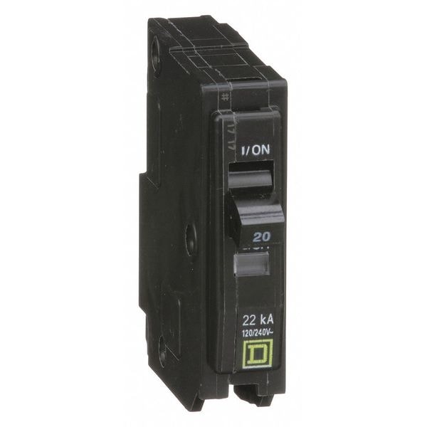 Square D Miniature Circuit Breaker, QO Series, 20A, 1 Pole, 120/240V AC, 22kA at 120/240V AC - QO120VH