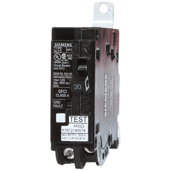 Siemens Miniature Circuit Breaker, BF Series, 20A, 1 Pole, 120V AC, 10kA at 120V AC - BF120A