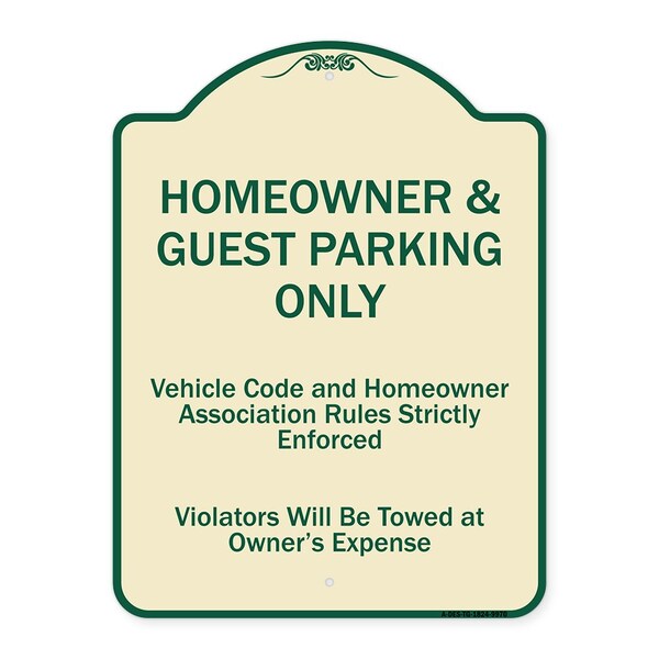 Signmission Designer Series-Homeowner & Guest Parking Only Tan & Green Heavy-Gauge Aluminum - A-DES-TG-1824-9970
