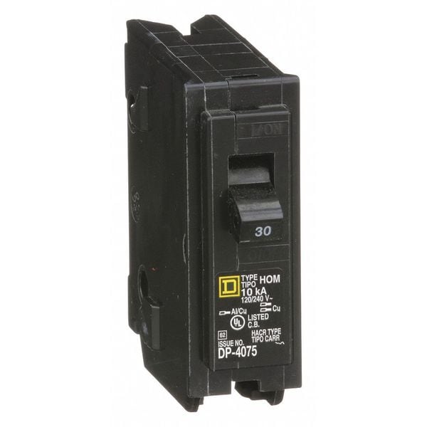 Square D Miniature Circuit Breaker, HOM Series, 30A, 1 Pole, 120/240V AC, 10kA at 120V AC - HOM130
