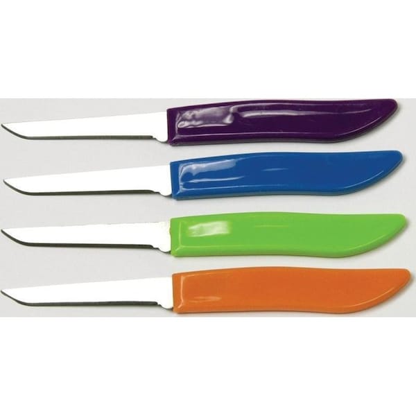 Chef Craft Paring Knife Set, Stainless Steel Blade, Plastic Handle, Blue/Green/Orange/Purple Handle - 21852
