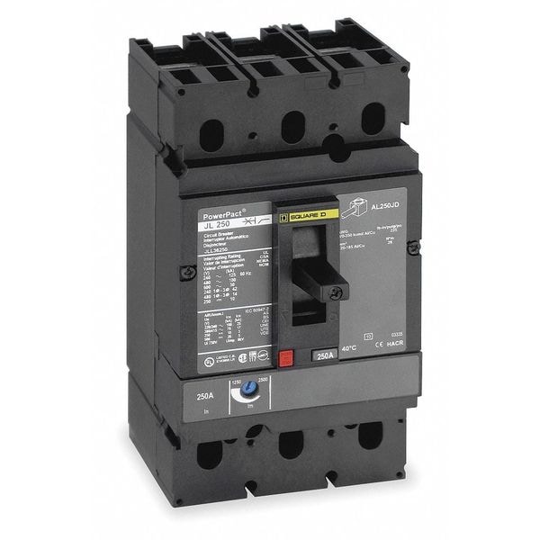 Square D Molded Case Circuit Breaker, JGL Series, 250A, 3 Pole, 600V AC, 65kA at 240V AC - JGL36000S25
